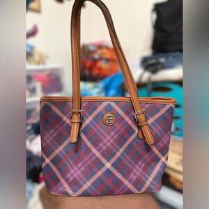 Giani Bernini Purple and Brown Plaid Tote